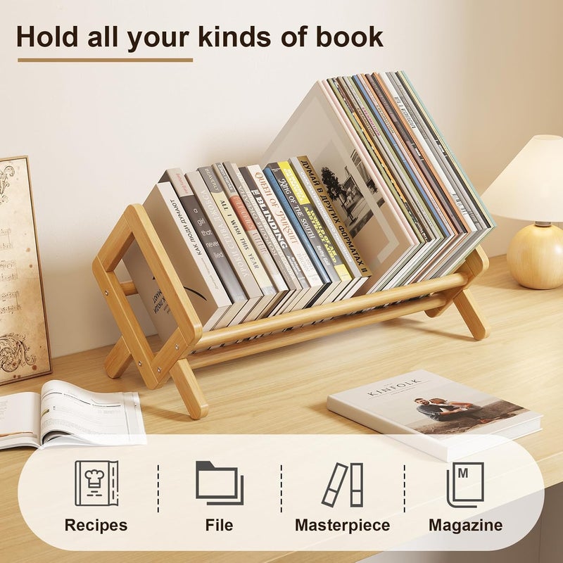 Aofure Premium Tilting Desktop Bookshelf, Wood Desk Bookshelf, Retro Book Rack Shelf Organizer, Stable Bookshelves Storage, Tabletop Bookcase, Large Textbook Storage for CDs/Magazine/Books Display - Image 3